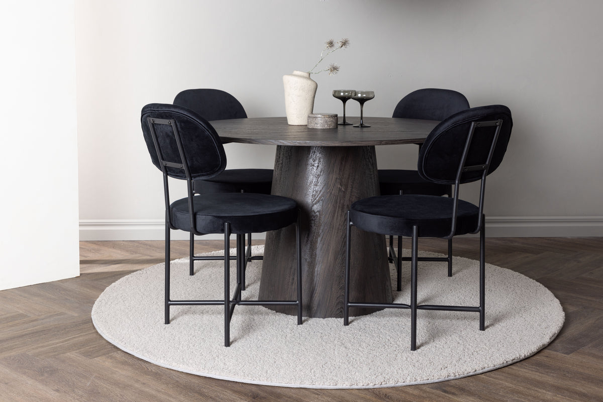 Dining Chair 2-pack Black + Round Dining Table ø120 Mocca