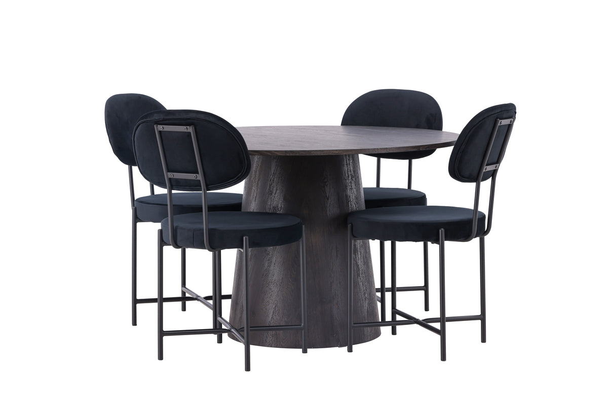 Dining Chair 2-pack Black + Round Dining Table ø120 Mocca