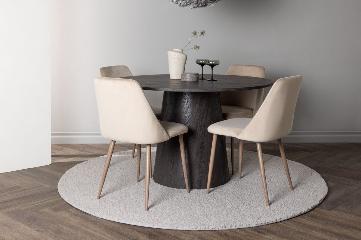 Round Dining Table ø120 Mocca + Dining Chair 2-pack Brown