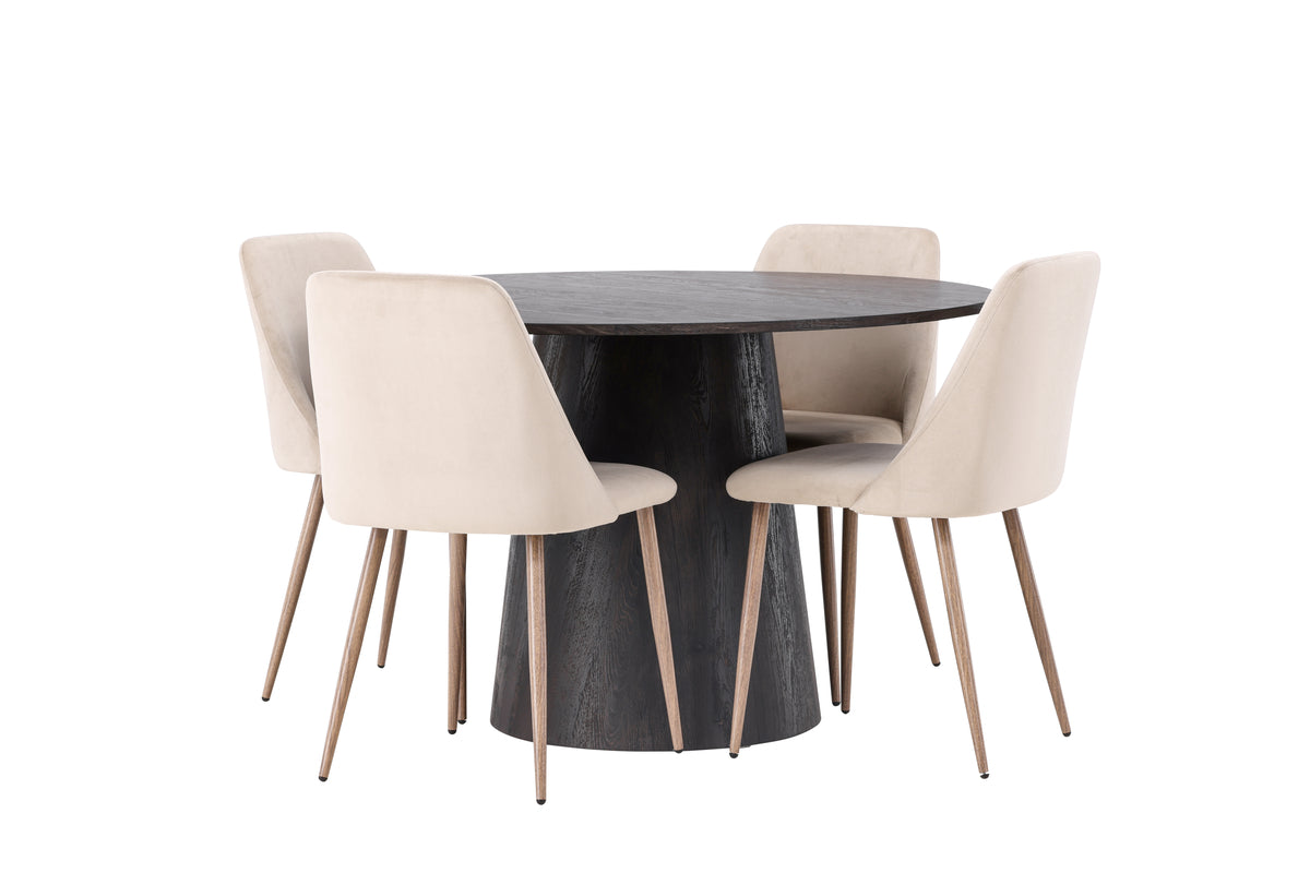 Round Dining Table ø120 Mocca + Dining Chair 2-pack Brown