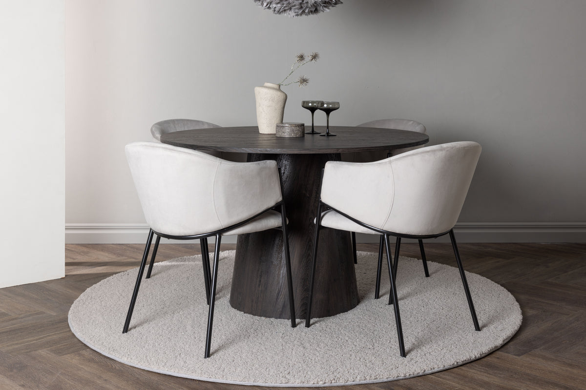 Round Dining Table ø120 Mocca + Dining Chair 2-pack Grey