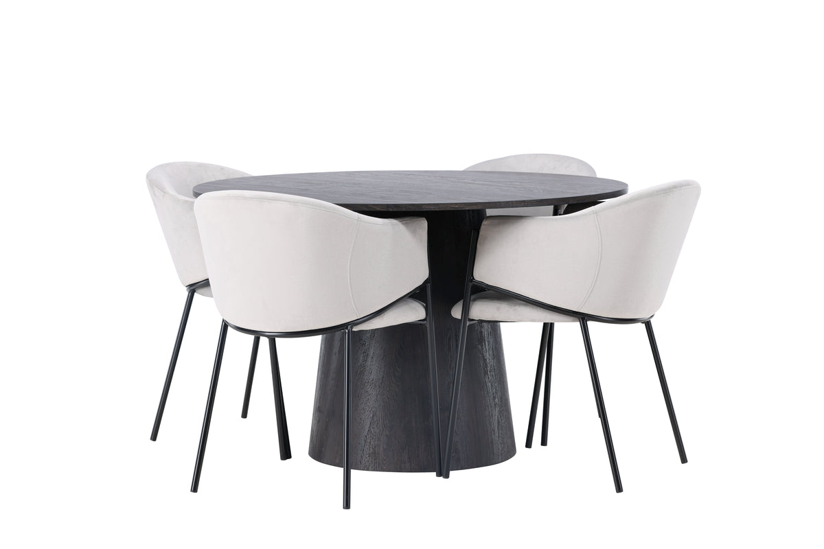 Round Dining Table ø120 Mocca + Dining Chair 2-pack Grey