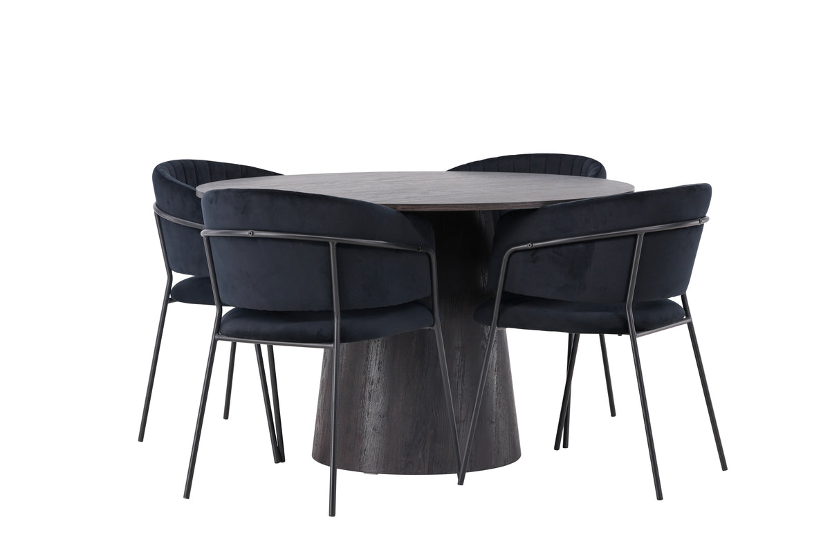 Dining Chair 2-pack Black + Round Dining Table ø120 Mocca
