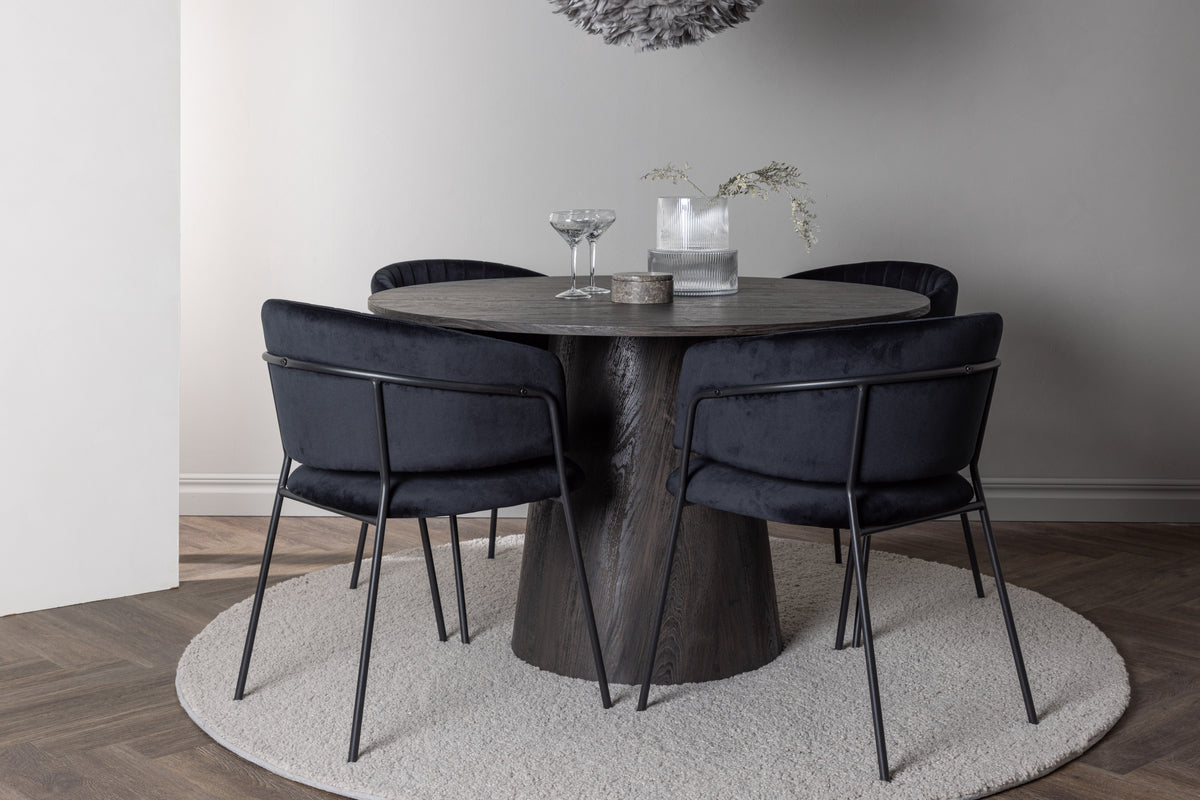 Dining Chair 2-pack Black + Round Dining Table ø120 Mocca