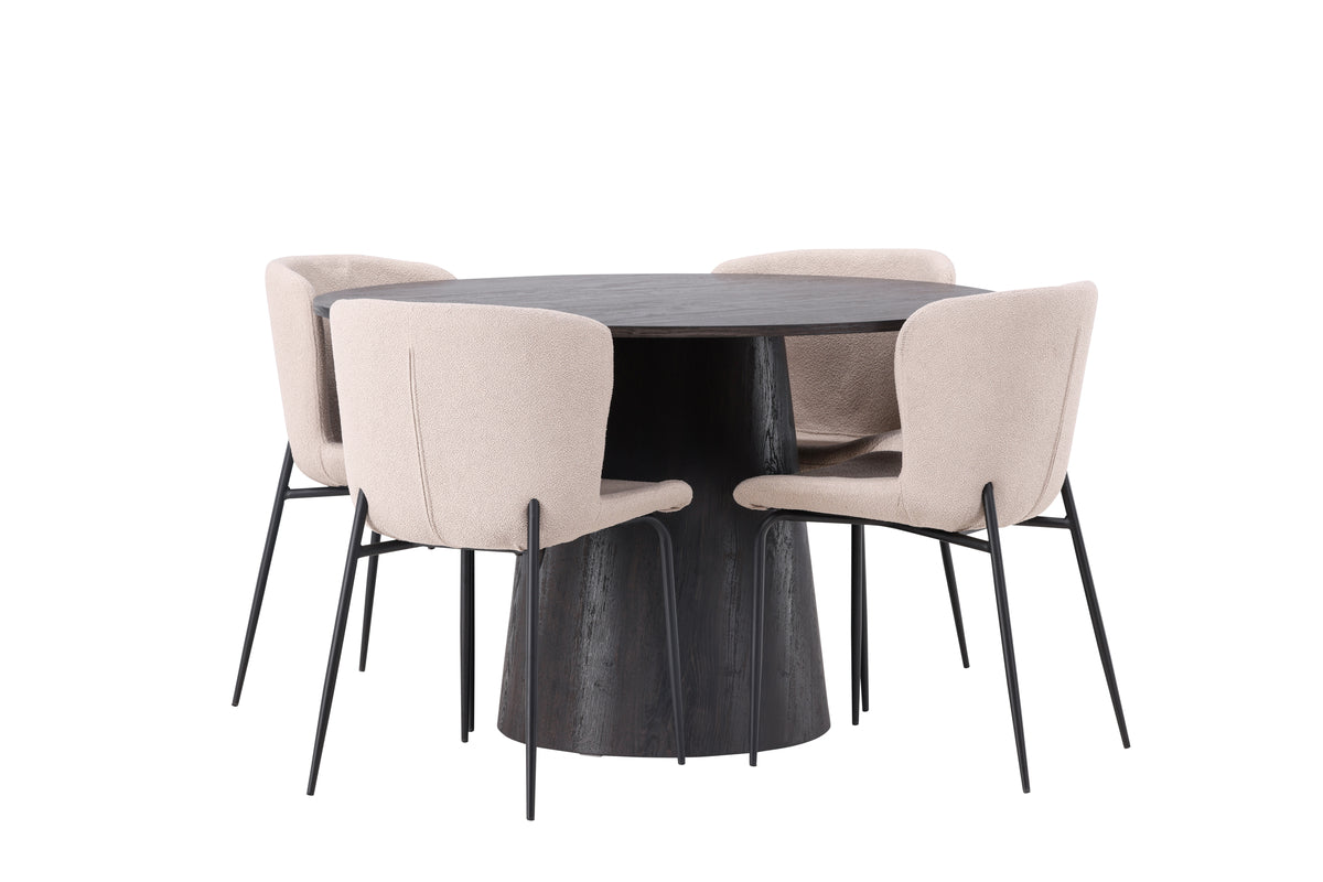Dining Chair 2-pack Beige + Round Dining Table ø120 Mocca