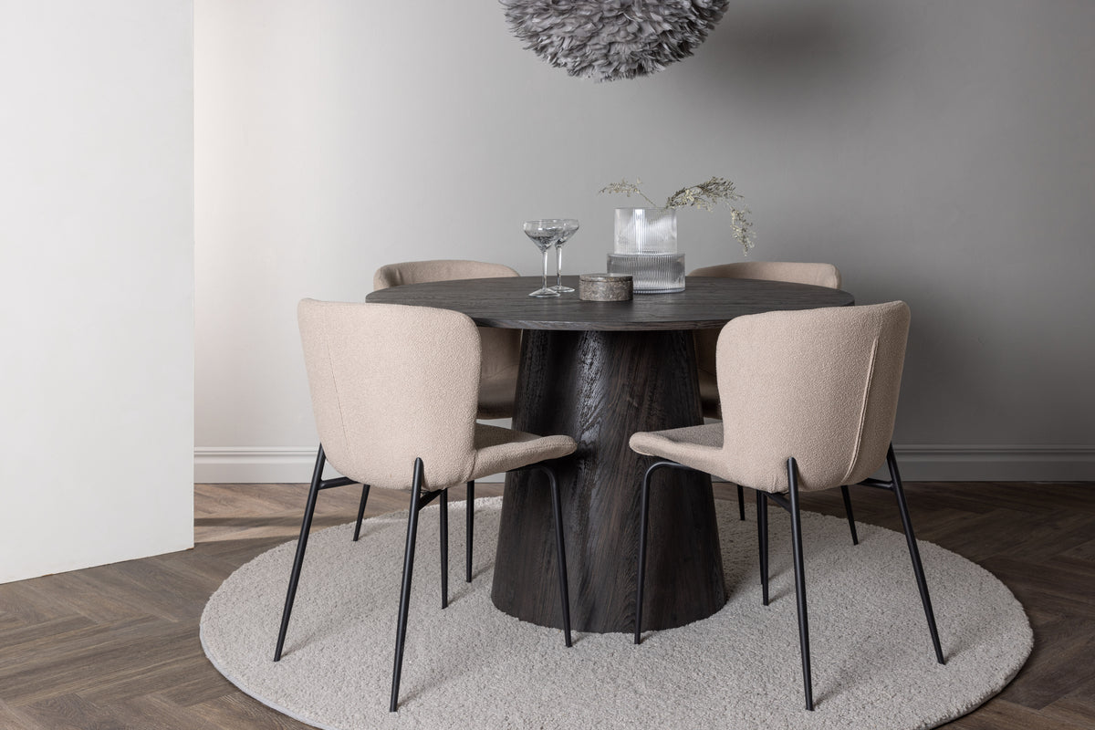 Dining Chair 2-pack Beige + Round Dining Table ø120 Mocca