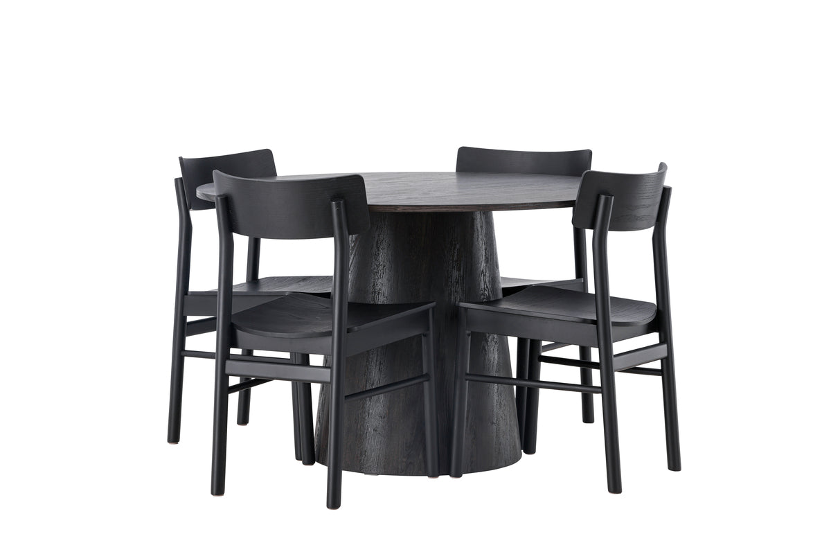 Dining Chair 2-pack Black + Round Dining Table ø120 Mocca