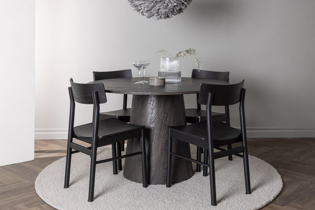 Dining Chair 2-pack Black + Round Dining Table ø120 Mocca