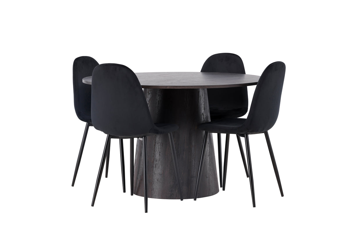 Dining Chair 2-pack Black + Round Dining Table ø120 Mocca