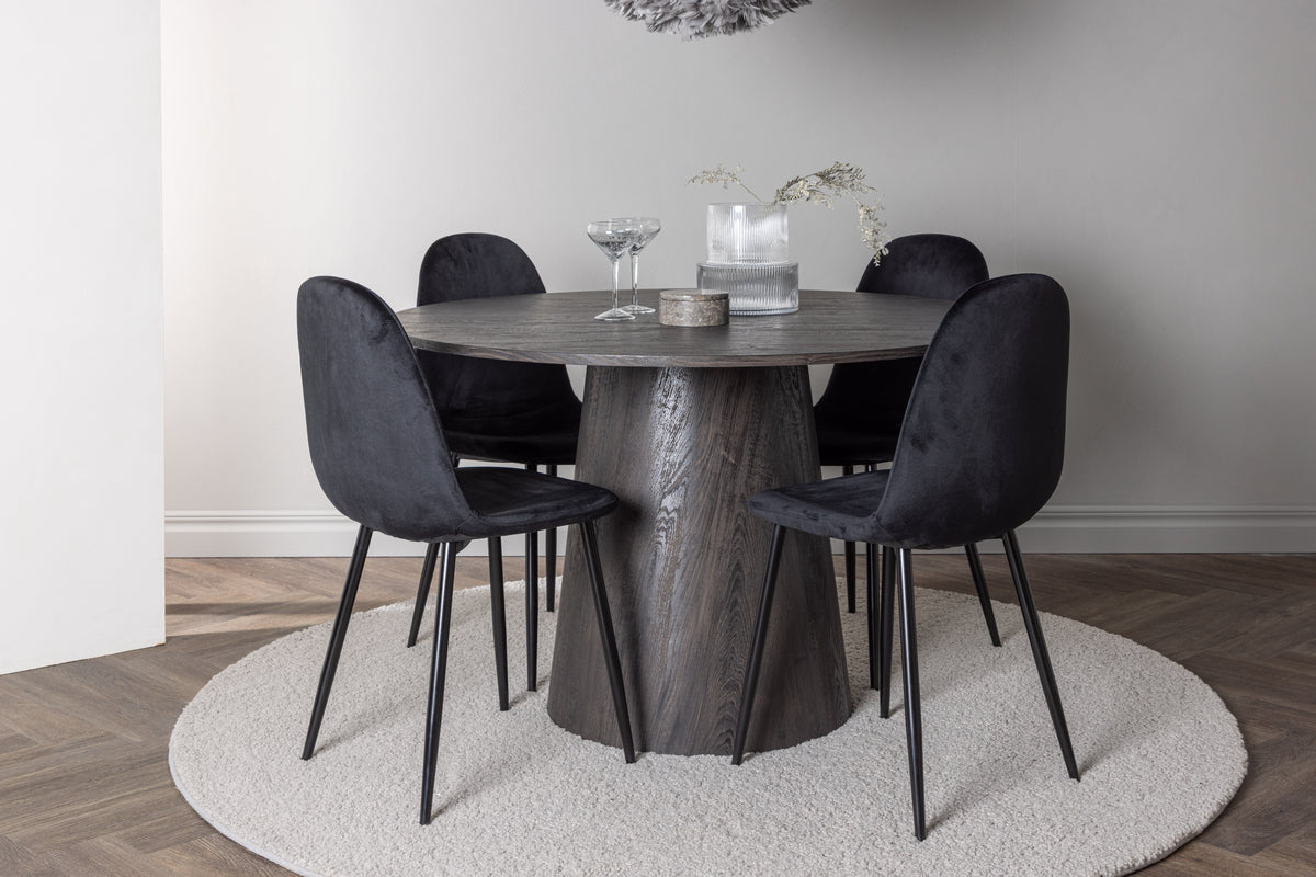 Dining Chair 2-pack Black + Round Dining Table ø120 Mocca