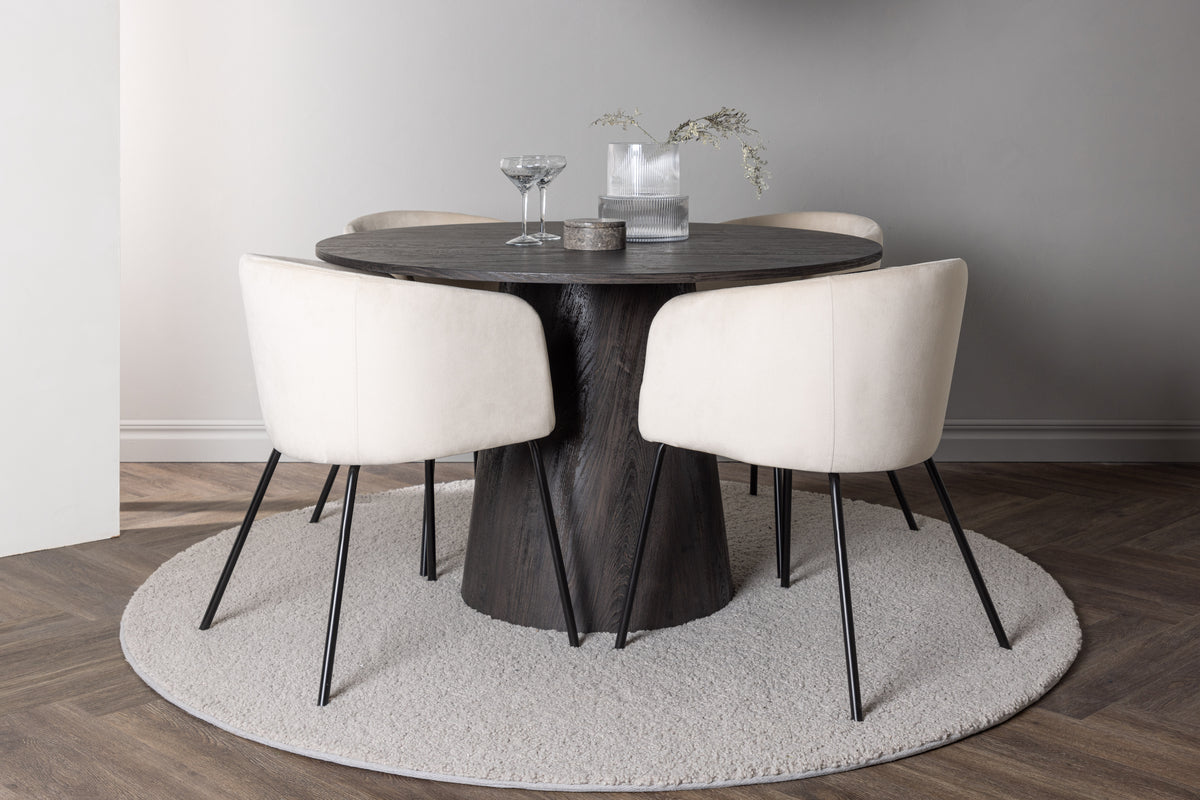 Dining Chair Beige + Round Dining Table ø120 Mocca