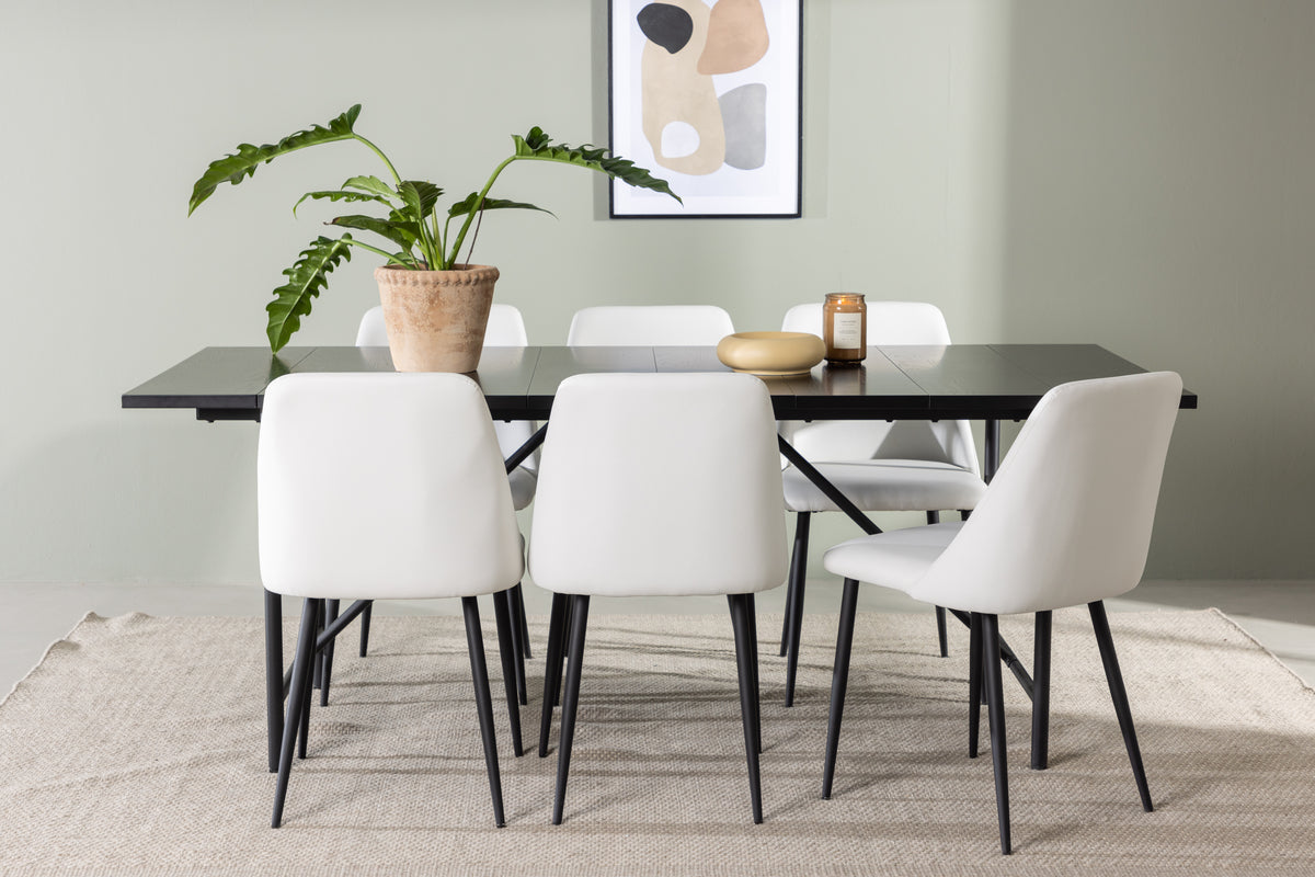 Rectangular Dining Table 90 x 200 Black + Dining Chair 2-pack White
