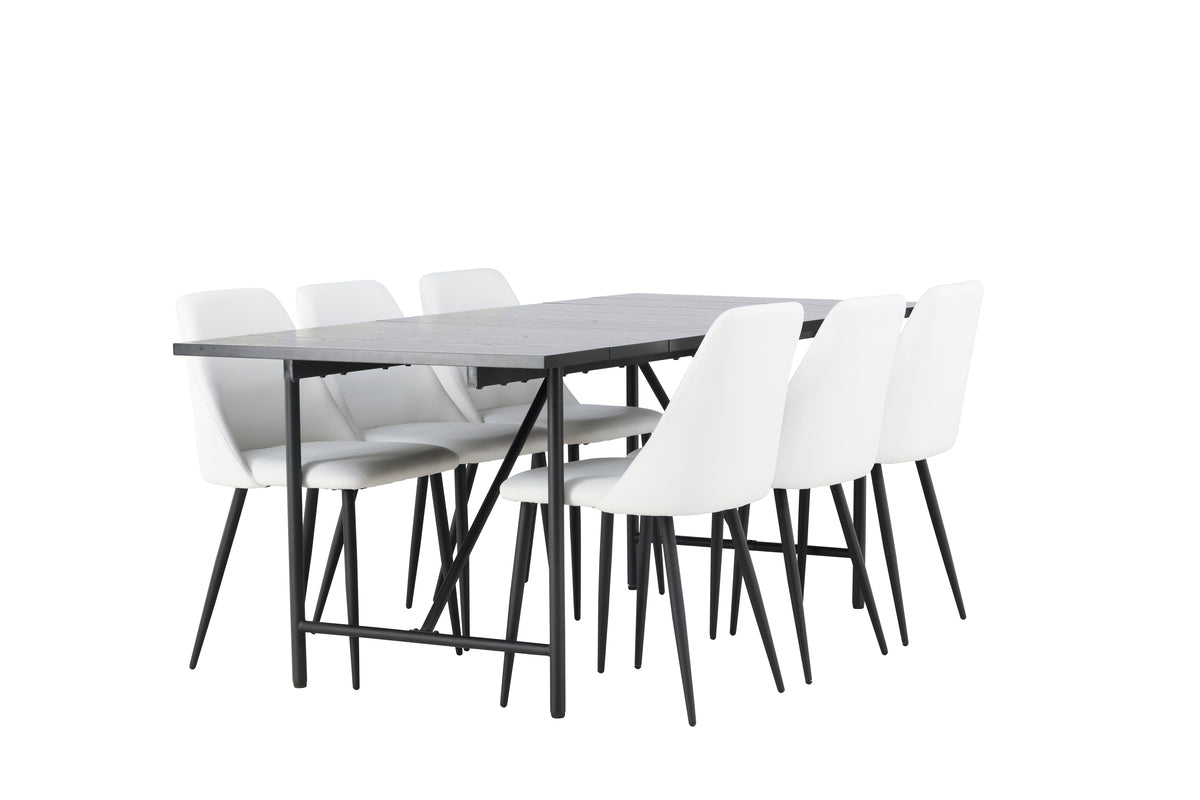 Rectangular Dining Table 90 x 200 Black + Dining Chair 2-pack White