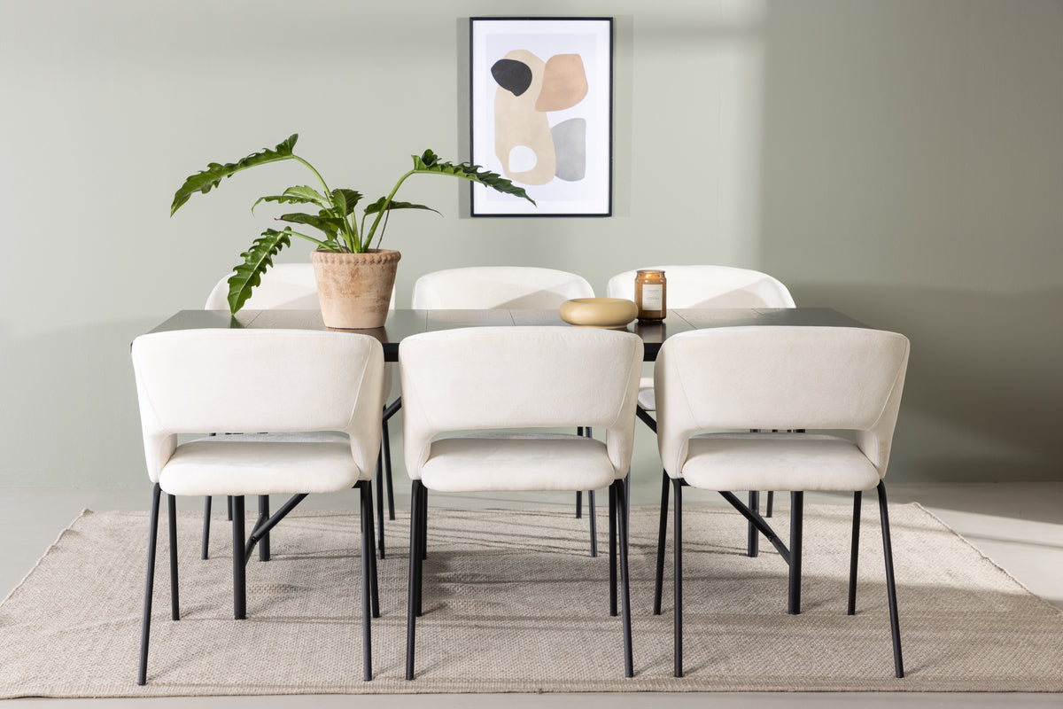 Dining Chair 2-pack Offwhite + Rectangular Dining Table 90 x 200 Black
