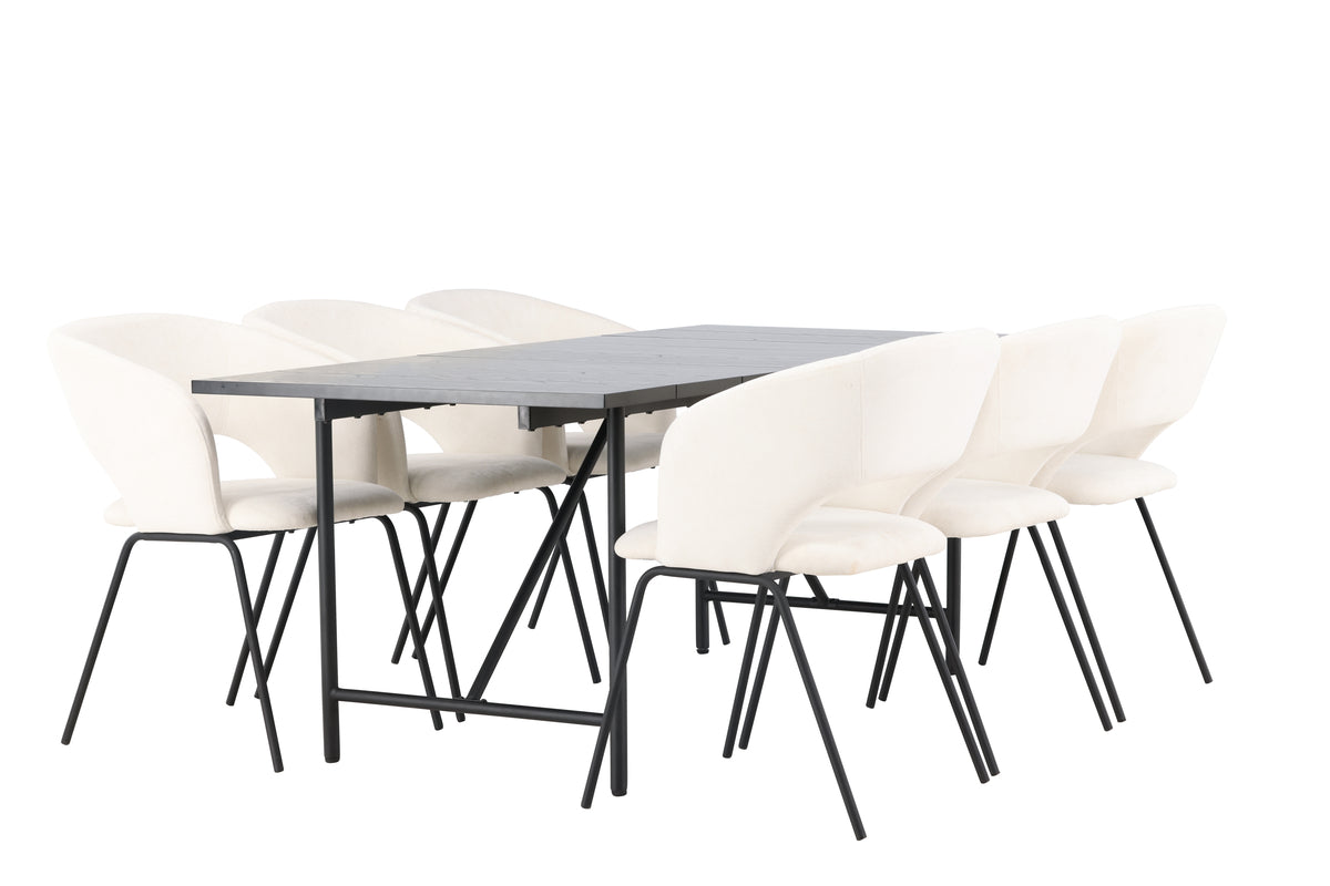 Dining Chair 2-pack Offwhite + Rectangular Dining Table 90 x 200 Black