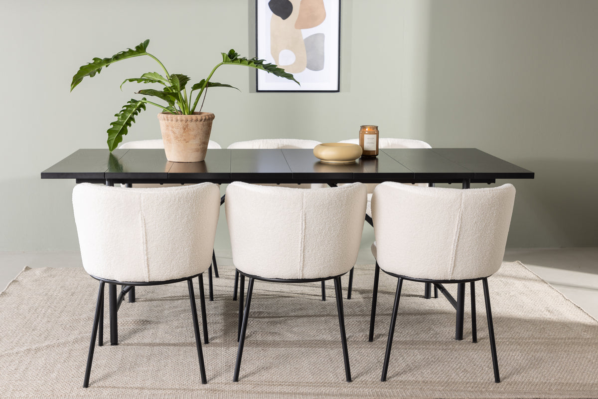 Rectangular Dining Table 90 x 200 Black + Dining Chair 2-pack White