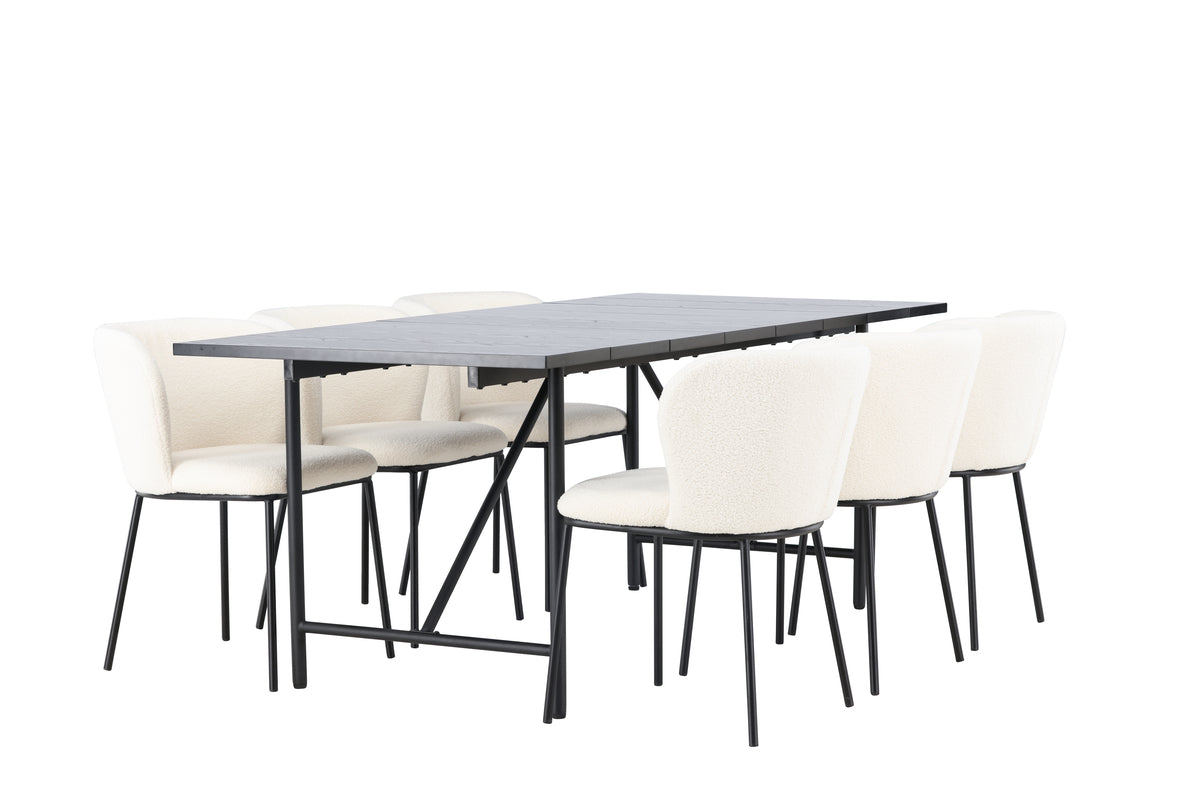Rectangular Dining Table 90 x 200 Black + Dining Chair 2-pack White