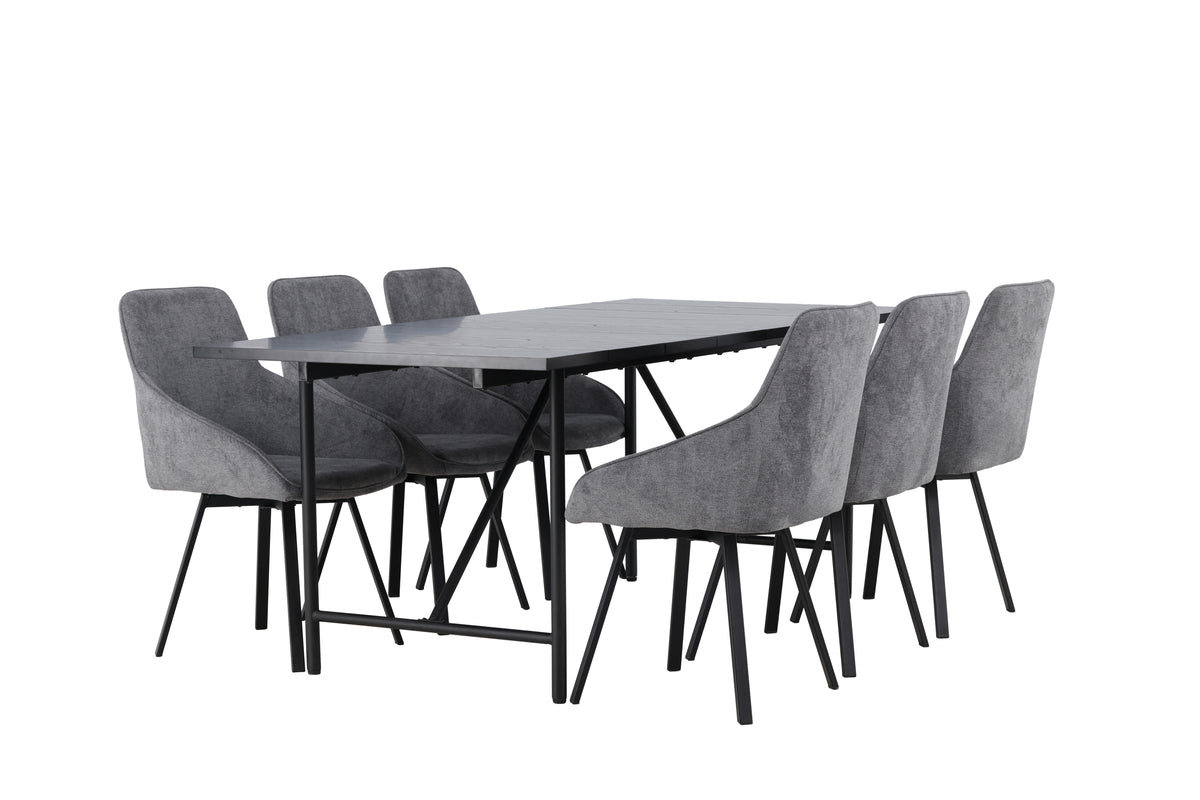 Rectangular Dining Table 90 x 200 Black + Dining Chair 2-pack Grey