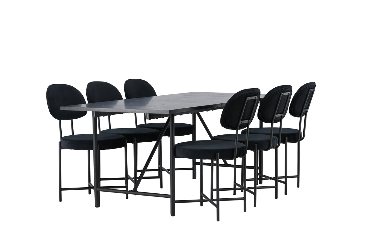 Dining Chair 2-pack Black + Rectangular Dining Table 90 x 200 Black