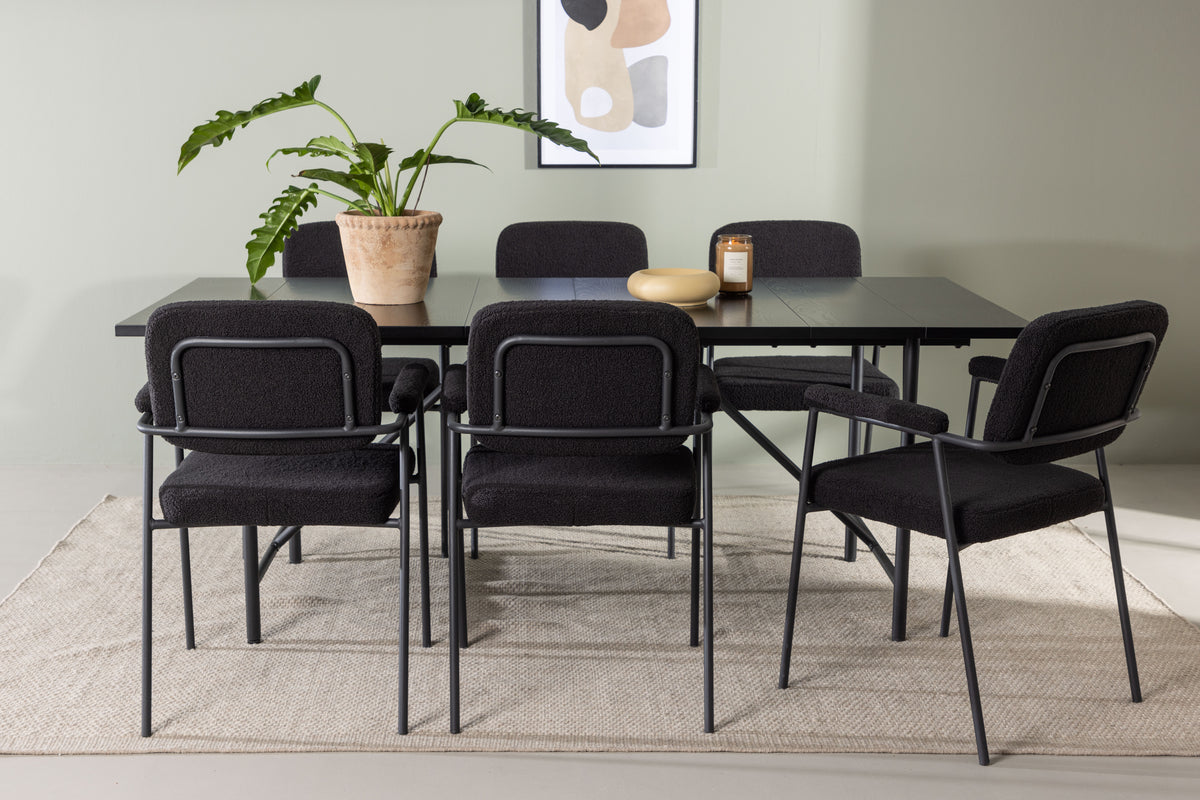 Rectangular Dining Table 90 x 200 Black + Dining Chair 2-pack Black