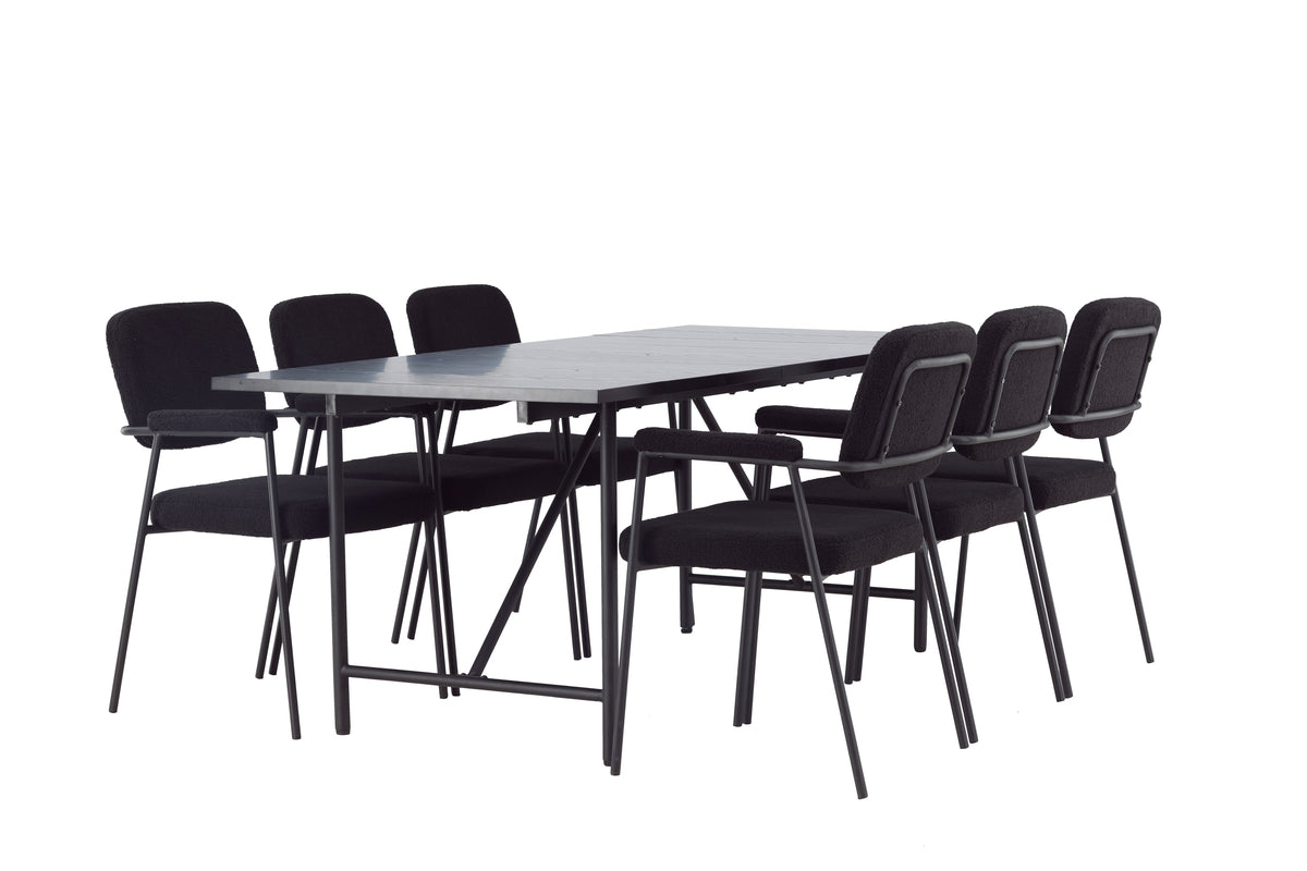 Rectangular Dining Table 90 x 200 Black + Dining Chair 2-pack Black