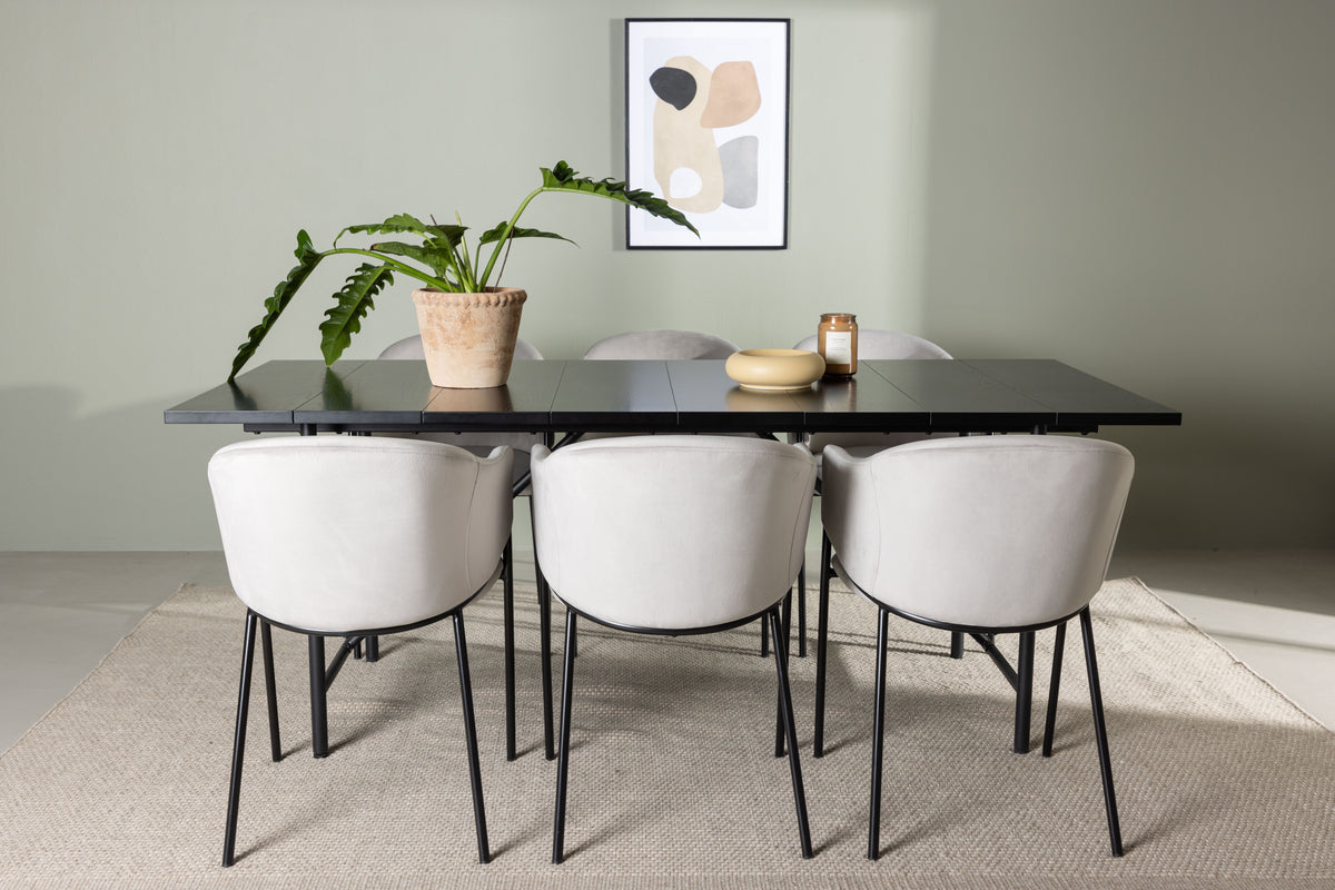 Rectangular Dining Table 90 x 200 Black + Dining Chair 2-pack Grey