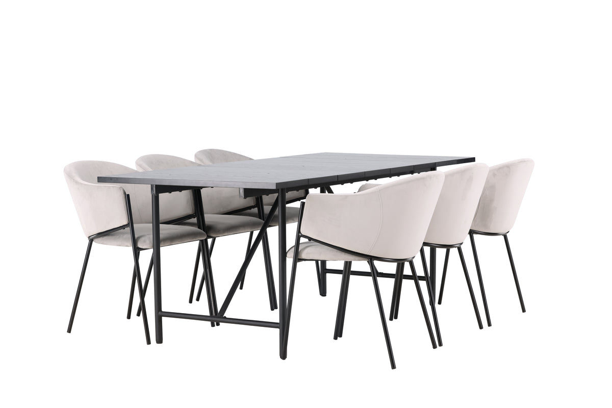 Rectangular Dining Table 90 x 200 Black + Dining Chair 2-pack Grey