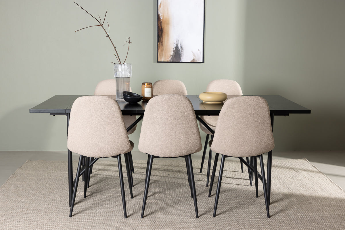 Rectangular Dining Table 90 x 200 Black + Dining Chair 2-pack Beige