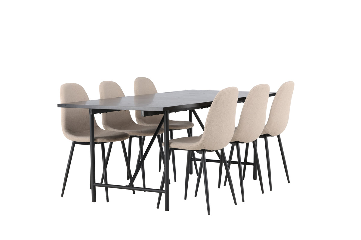 Rectangular Dining Table 90 x 200 Black + Dining Chair 2-pack Beige