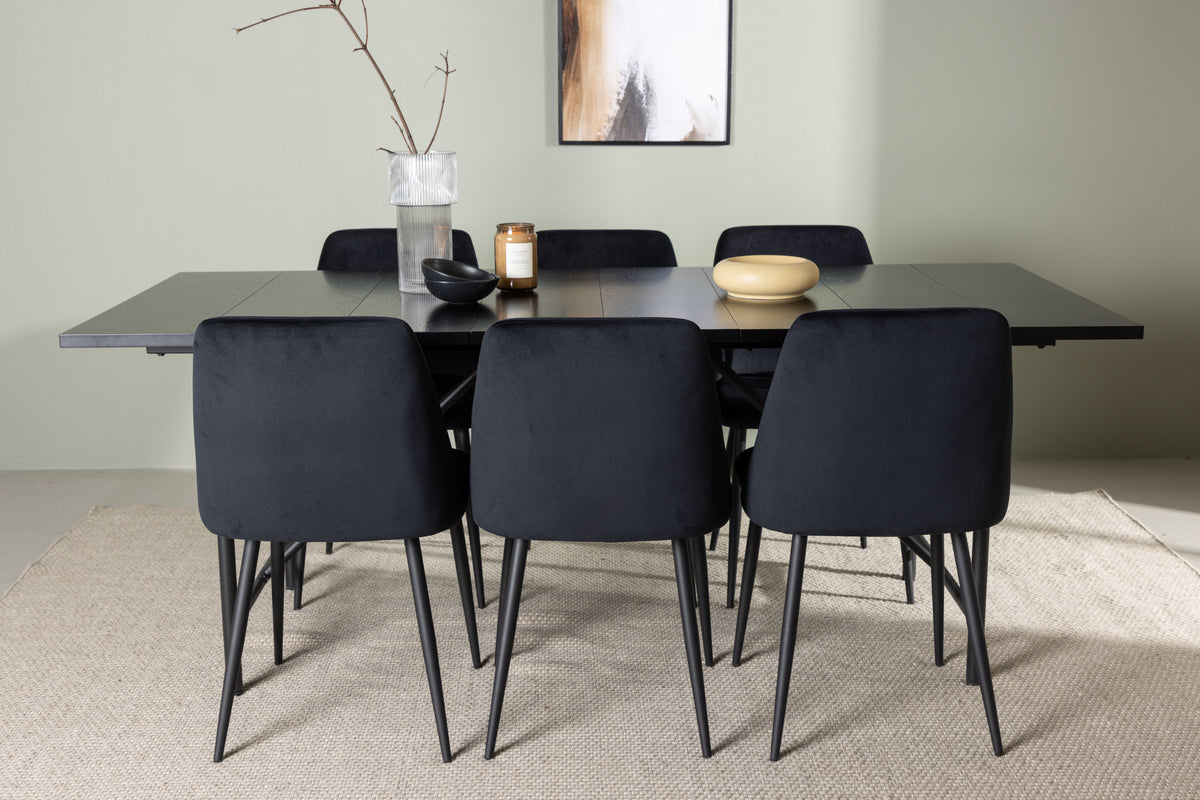 Rectangular Dining Table 90 x 200 Black + Dining Chair 2-pack Black