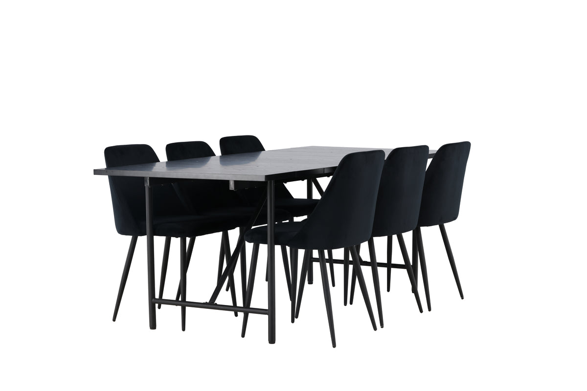 Rectangular Dining Table 90 x 200 Black + Dining Chair 2-pack Black