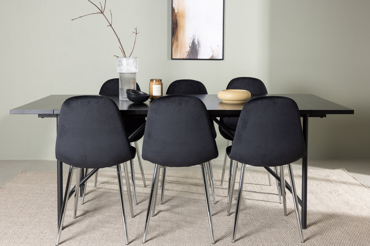 Rectangular Dining Table 90 x 200 Black + Dining Chair 2-pack Black