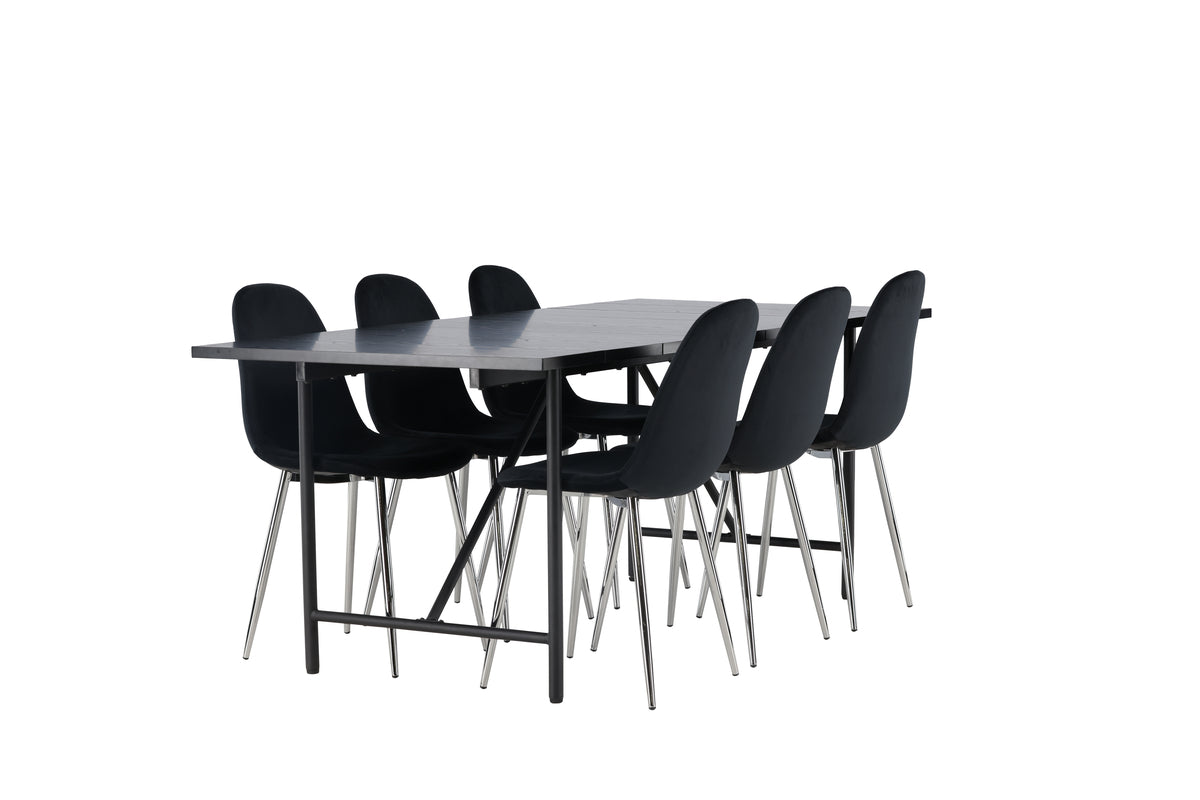 Rectangular Dining Table 90 x 200 Black + Dining Chair 2-pack Black