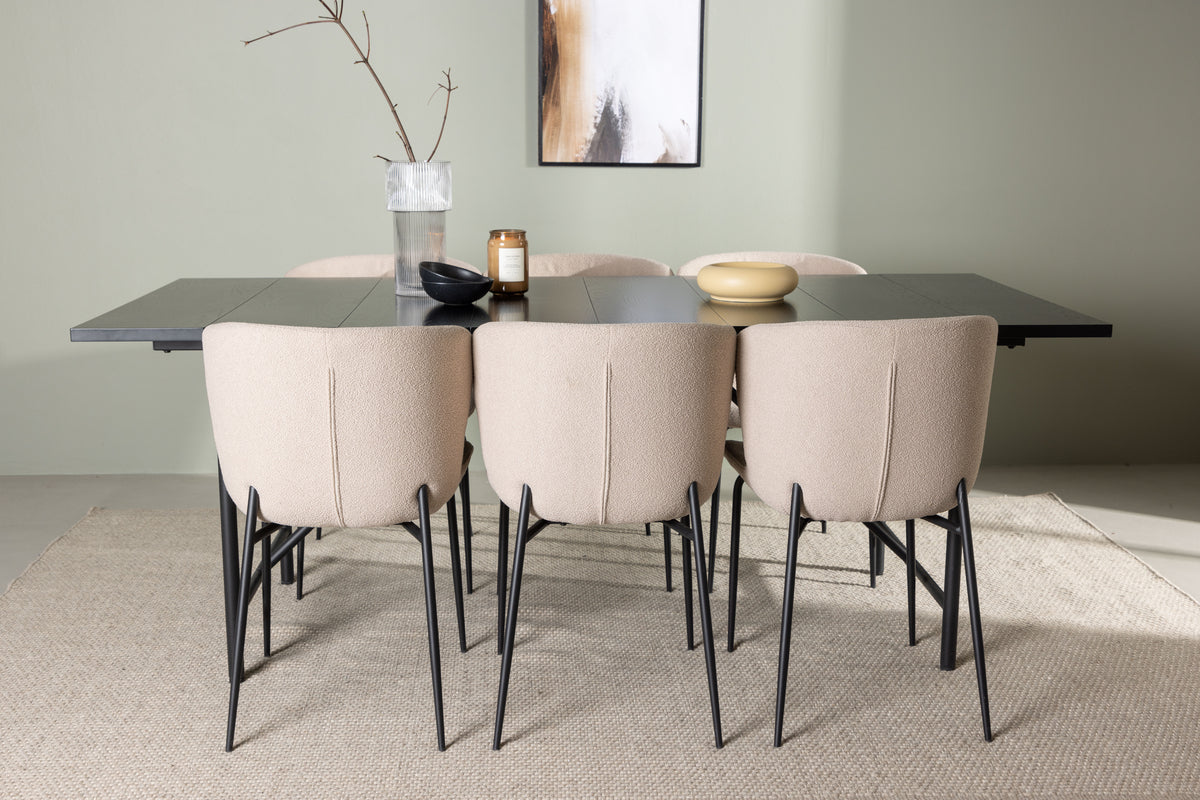 Dining Chair 2-pack Beige + Rectangular Dining Table 90 x 200 Black