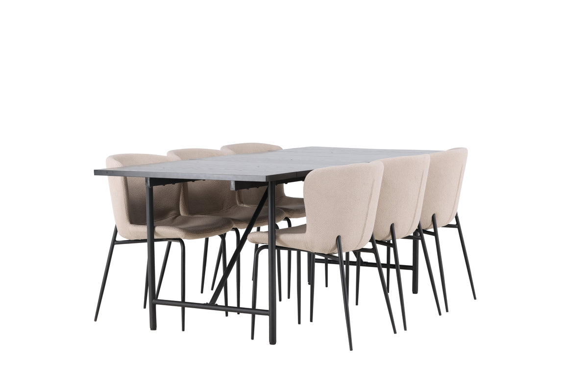 Dining Chair 2-pack Beige + Rectangular Dining Table 90 x 200 Black