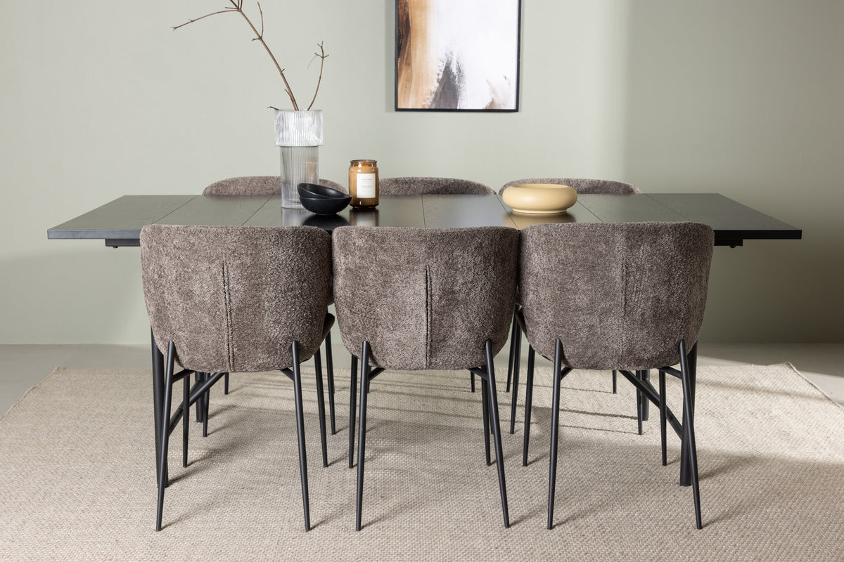 Dining Chair 2-pack Dark Grey + Rectangular Dining Table 90 x 200 Black