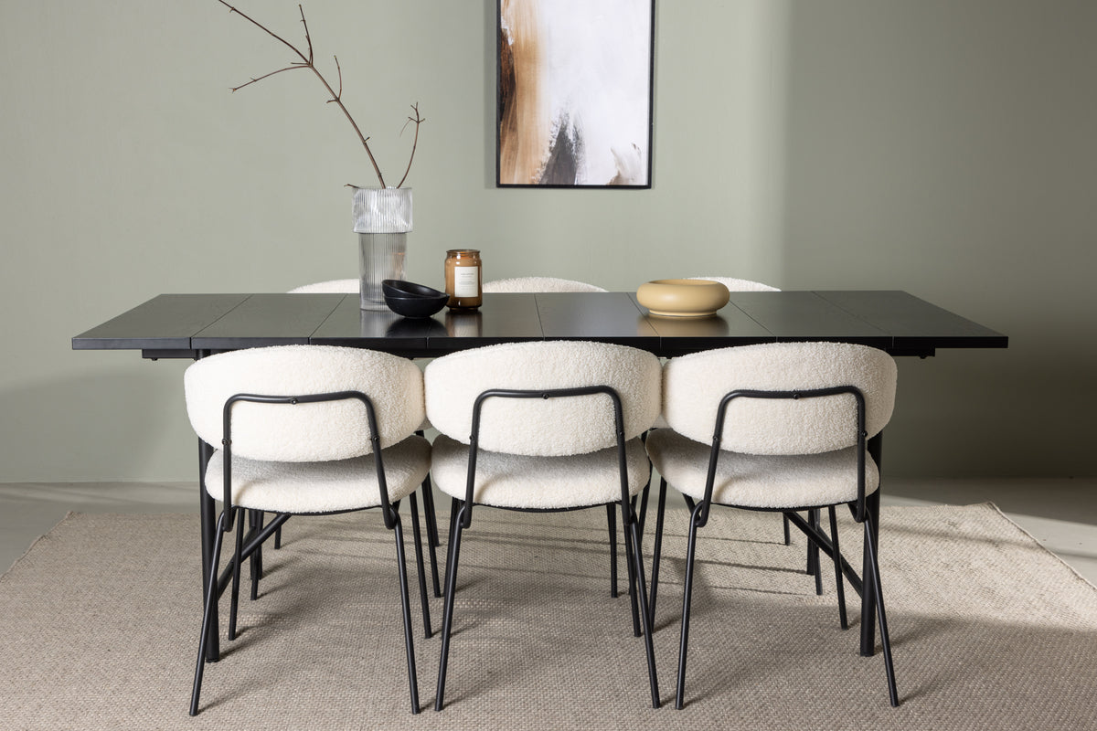 Dining Chair 2-pack White + Rectangular Dining Table 90 x 200 Black