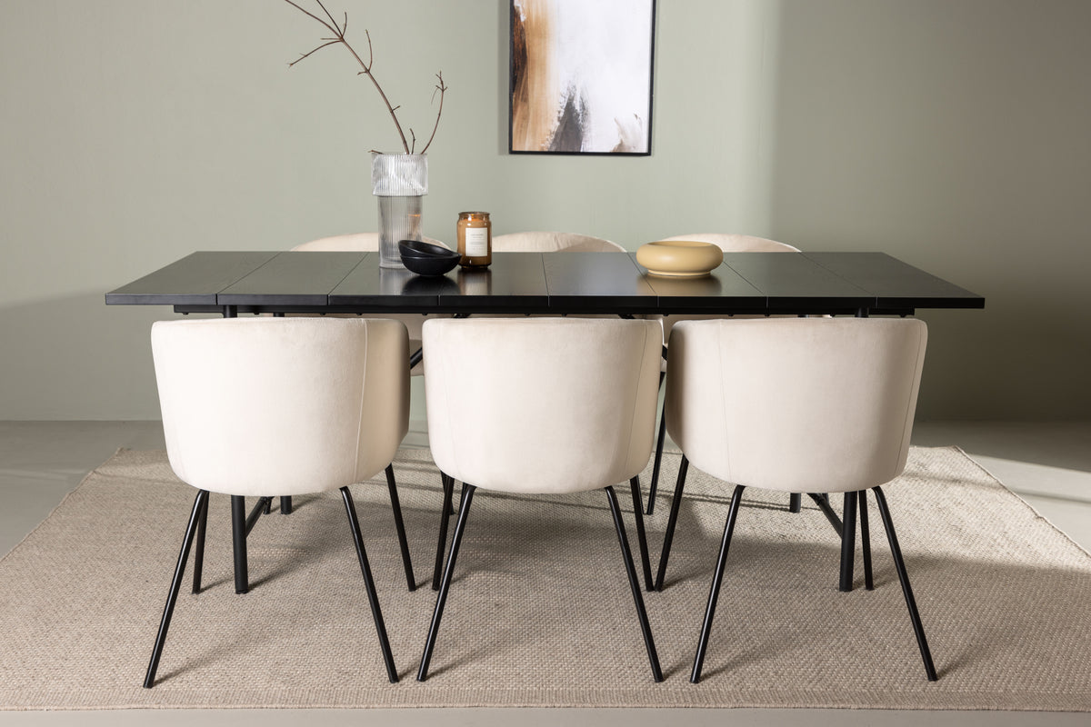 Dining Chair Beige + Rectangular Dining Table 90 x 200 Black
