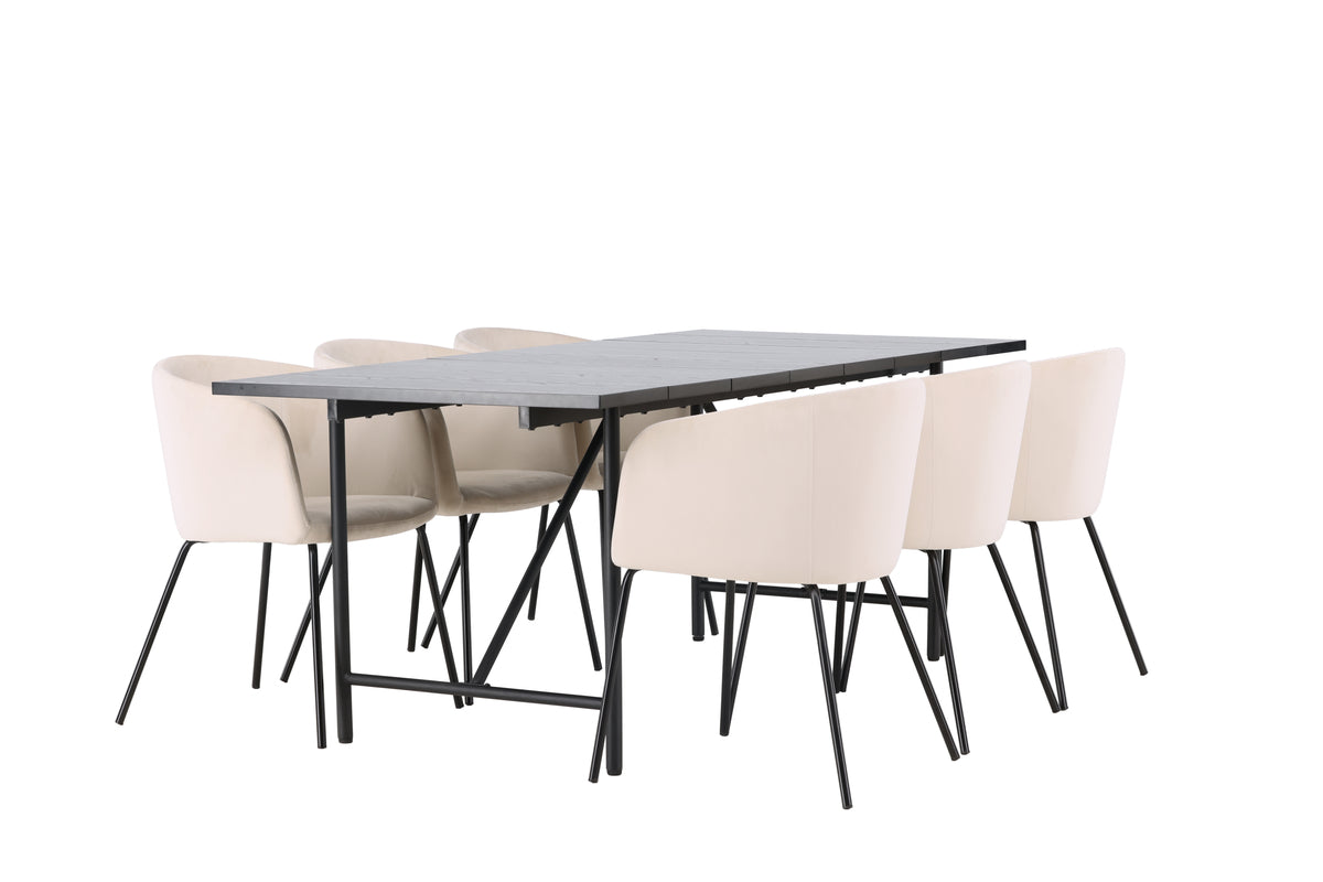 Dining Chair Beige + Rectangular Dining Table 90 x 200 Black