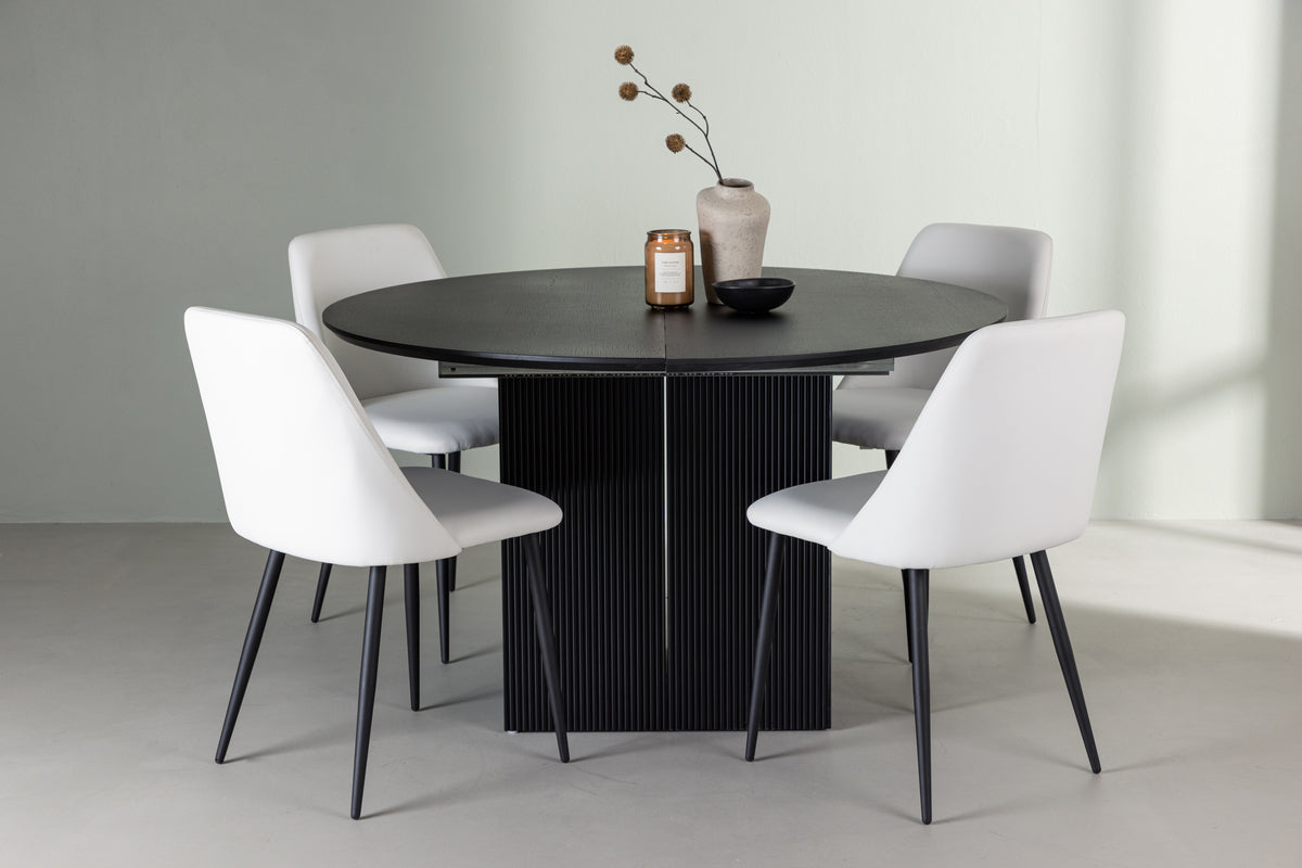 Dining Chair 2-pack White + Round Dining Table ø130 Black
