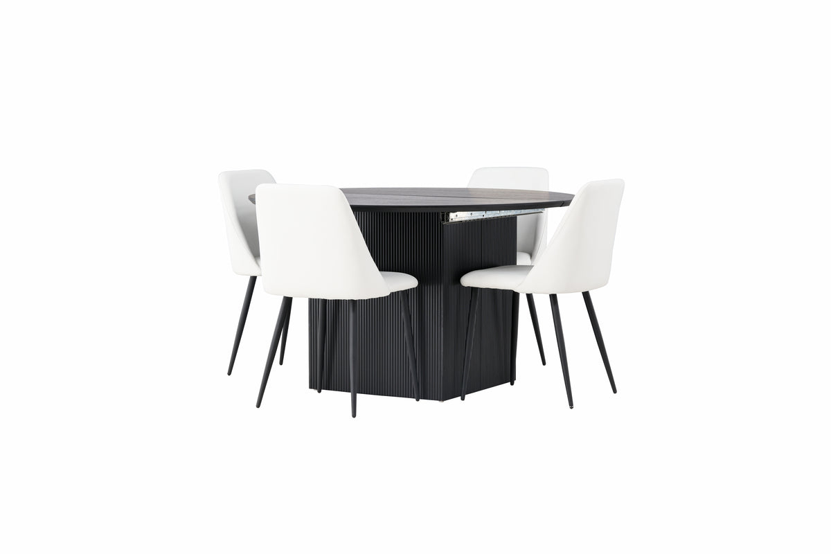 Dining Chair 2-pack White + Round Dining Table ø130 Black