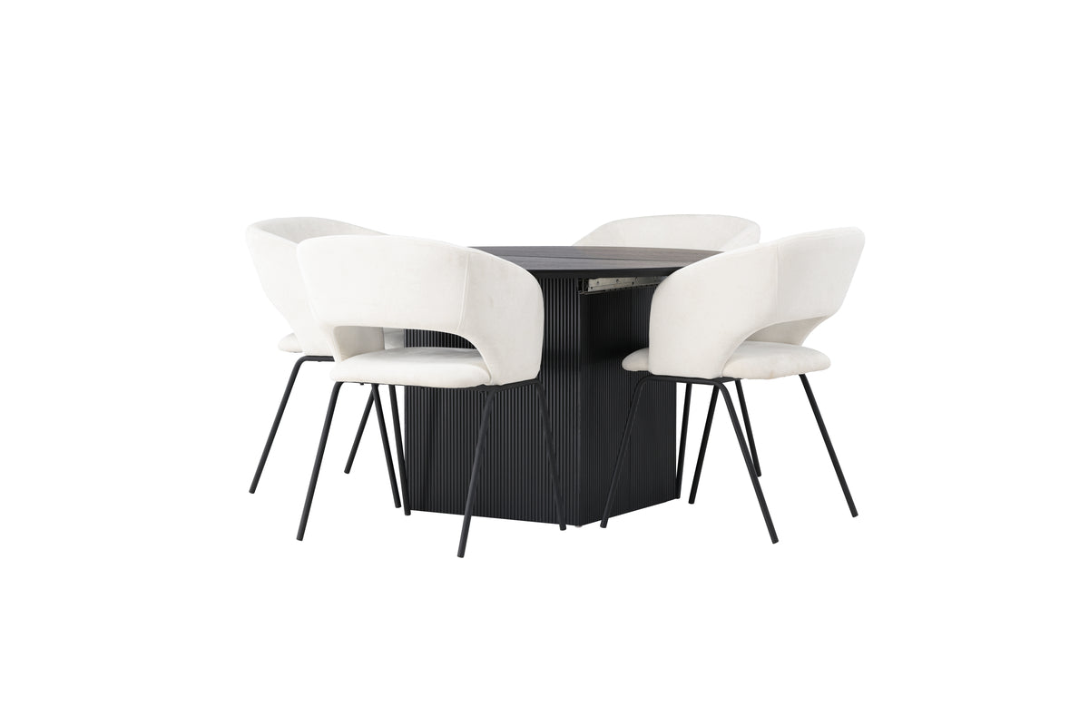 Dining Chair 2-pack Offwhite + Round Dining Table ø130 Black