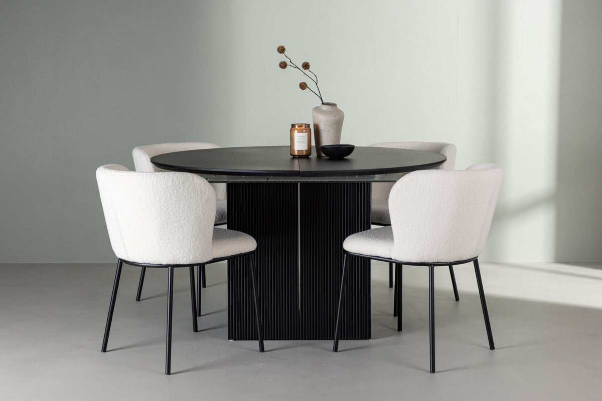 Dining Chair 2-pack White + Round Dining Table ø130 Black