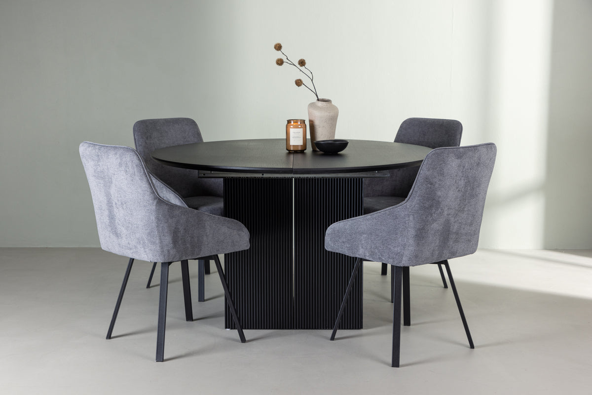 Dining Chair 2-pack Grey + Round Dining Table ø130 Black