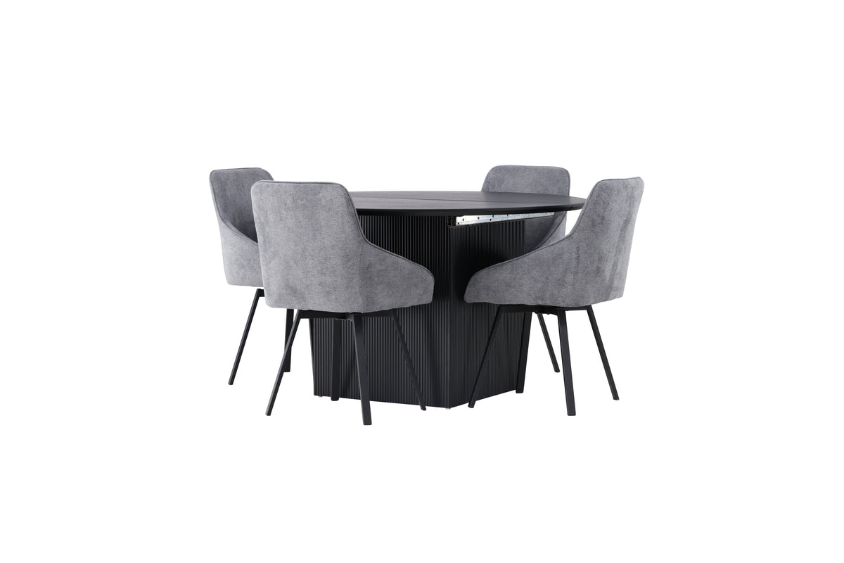 Dining Chair 2-pack Grey + Round Dining Table ø130 Black
