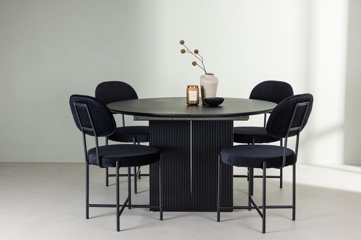 Dining Chair 2-pack Black + Round Dining Table ø130 Black