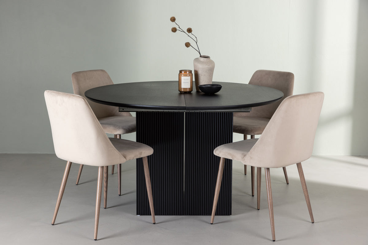 Dining Chair 2-pack Brown + Round Dining Table ø130 Black