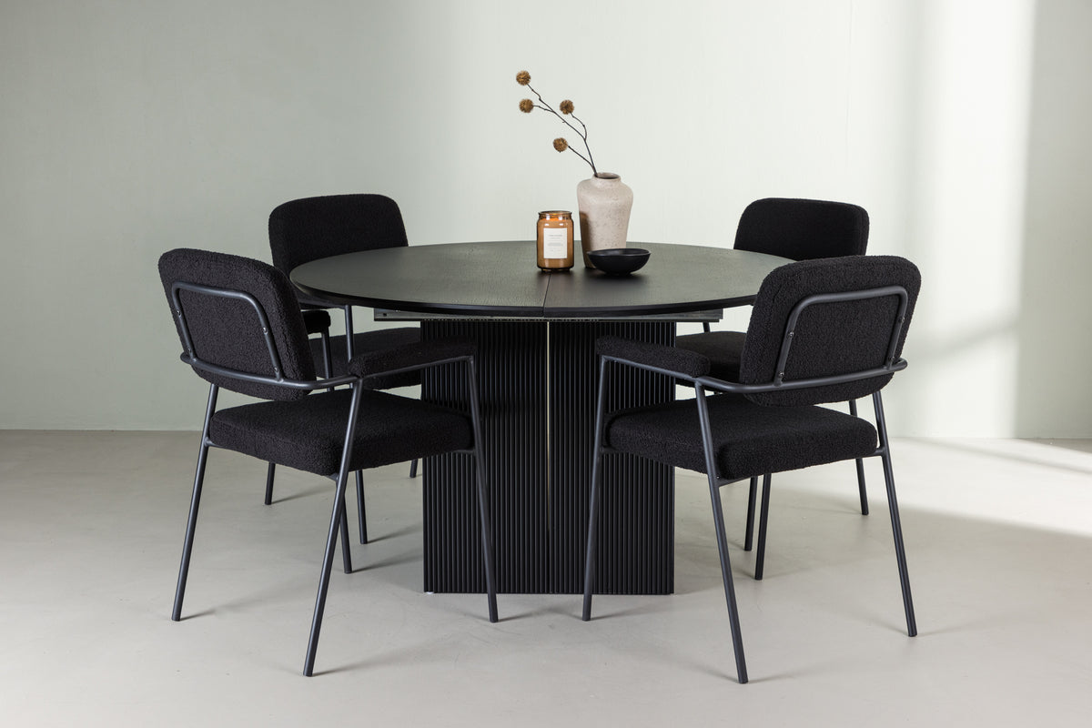 Dining Chair 2-pack Black + Round Dining Table ø130 Black