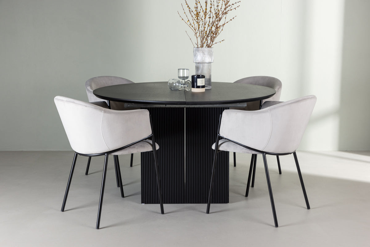 Dining Chair 2-pack Grey + Round Dining Table ø130 Black