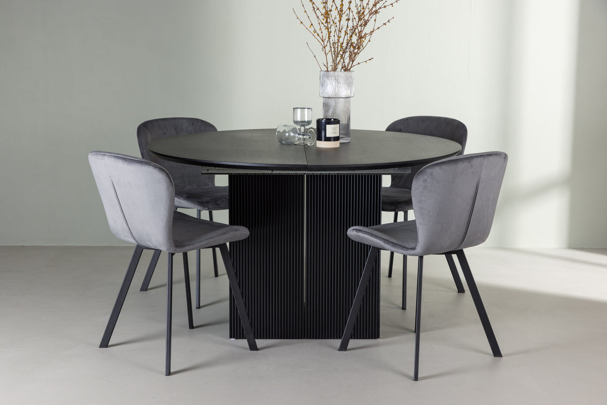 Dining Chair 2-pack Grey + Round Dining Table ø130 Black